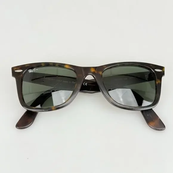 Ray-Ban Sunglasses Wayfarer RB2140 902 Handmade in Italy G15 Tortoise SCRATCHED